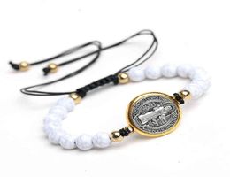 Vintage Saint Benedict Medal Cross Charm Goldsilver Colour Religious Weave Bracelet Catholic Medals Pulsera Catolica68920906081311
