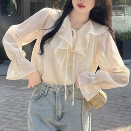 Women's Blouses Spring Autumn Women Ruffles Tops Long Sleeve Chiffon Shirt Preppy Style Pullover Blouse Ladies Loose Sweet All-match Shirts