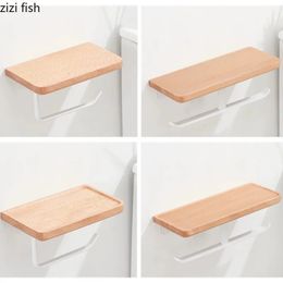 Metal Solid Wood Tissue Holder Wall Napkin Holders Paper Towel Holder Toilet Roll Holders Wall Hanging Tissue Storage Rack 240518