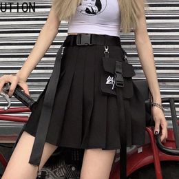 Skirts 2024 Gothic Punk Harajuku Women Casual Cool Chic Preppy Style Red Plaid Pleated Black Female Fashion Shorts Pocket