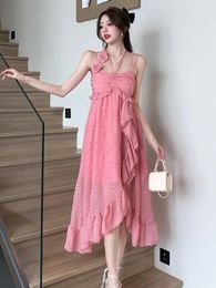 Casual Dresses French Gentle Halterneck Slip Dress Women's Summer Chiffon Sleeveless Sexy Ruffle 2024 Birthday For Women