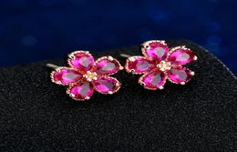 New Red Flower Stud Earings For Girls Summer Daily Wearing Wedding Party Bijoux Accessories Rose Gold Plated Piercing Earring Jewe3638868