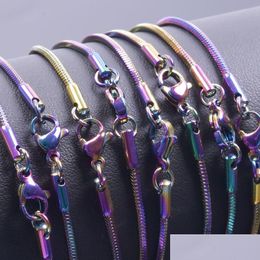 Chains 1.5Mm Square Snake Rainbow Colorf Stainless Steel Necklaces Smooth Lobster Clasps Chain Fit For Pendant Charms Diy Jewellery Maki Dhtco