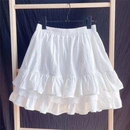 Ruffles Lace Patchwork Cotton White Mini Skirt High Waist ALine Skirts For Women Summer 240516