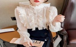 Women039s Polos Women Blouse Tops White Ruffles Long Sleeve Work Wear Office Blusas Ladies Shirts7734582