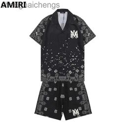 Trend branded Amirirs costumes sets for men high quality designer clothes Hawaiian mens shirt classic pattern Colour blocking print casual short sleeved shirt sport