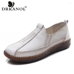 Casual Shoes DRKANOL Genuine Leather Flat Women Soft Sole Slip On Loafers Spring Autumn Handmade Sewing Single Footwear