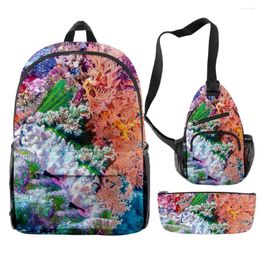 Backpack Hip Hop Funny Coral Underwater World 3D Print 3pcs/Set Pupil School Bags Travel Laptop Chest Bag Pencil Case