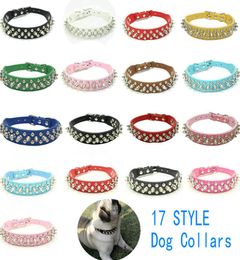 17 New Style Dog Collars Candy Color PU Leather Rivet Spiked Puppy Necklace Studded Pet Dog Adjustable Collar Neck Collare Cane4990716