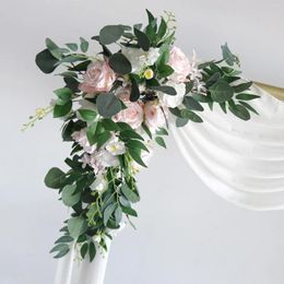 Decorative Flowers 2 Pieces Artificial Wedding Arch Holiday Party Greenery Arbour Decoration Ornaments Wall Display Plant Backdrop