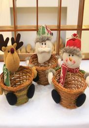 Cute Christmas Candy Storage Bamboo Xmas Gift Holder Basket Home Desktop Decoration Santa Claus Storage Basket Gift Ornament8276673