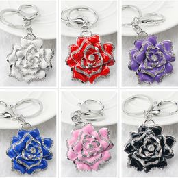 Keychains Cute Sweet Rose Flowers Keychain Women Romantic Bag Pendant Key Rings Clasp Chain Accessories Car Handbag Trinket