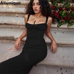 Casual Dresses Women's Vintage Formal Occasion Slip Dress 2024 Elegant Ladies High Waist Tunics Lace-up Backless Bodycon Evening Party Wear