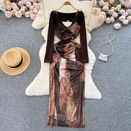 Casual Dresses Elegant Ladies Two Piece Hollowed Out Camisole Dress Set For Women Long Sleeve Layered Top And Waist Close Tight Body