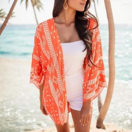 Women Summer Long Flowy Kimono Cardigans Boho Chiffon Floral Beach Cover Up Tops Swimming Ups For Colourful Smock