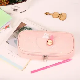 Kawaii Pencil Case Large Capacity PU Leather Bag School Supplies Sweet Stationery Box