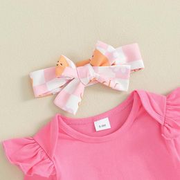 Clothing Sets Born Baby Girl Easter Outfit Solid Long Sleeve Romper 3D Suspender Skirt Dress Headband Clothes