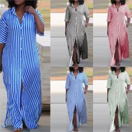 Party Dresses Women's Shirt Maxi Dress Summer Fashion Loose V-neck Button Long Striped Shirts For Women Robe Femme Casual Clouthing