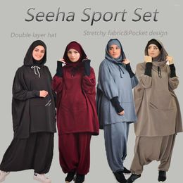Ethnic Clothing Women's Hooded Sports Suit Muslim Hijab Dress Eid Prayer Wear Jilbab Abaya Long Khimar Full Cover Soft Stretch Large Robe