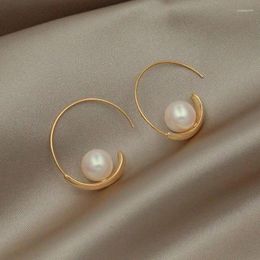 Stud Earrings Fashion Brand Jewelry Unique Shiny Pearl Beads Elegant C Shaped For Women