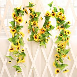 Decorative Flowers 1pcs Sunflower Rattan Wall Hanging Basket Living Room Home Decor Flower Artificial Wedding Decoration