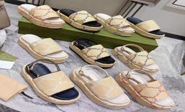 Frauen Plattform Sandalen Designer Herren Hausschuhe Einstellbare Knöchelgurt Sandale Lederverkleidung Slipper Buchstabe Stoff Gummi -Sohle 5438060