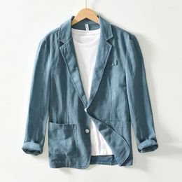 Men's Suits L988 Spring Summer Fashion Solid Color Premium Cotton Linen Coat Business Casual Long Sleeve Pocket Blazer Tops Male