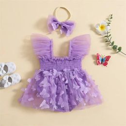 Clothing Sets Baby Girls 2Pcs Summer Mesh Romper Dress Born Outfits Sleeveless 3D Butterfly Tulle Tutu Bodysuit Jumpsuits Headband Set