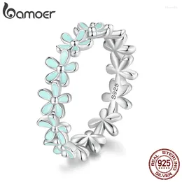 Cluster Rings Bamoer 925 Sterling Silver Small Blue Wreath Finger Ring Enamel Flower For Women Valentine's Day Gift Romantic Fine Jewelry