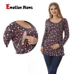 Maternity Tops Tees Emotion Moms Autumn Long Sleeve Pregnancy Maternity Clothes Breast Feeding Tops For Pregnant Women Top Maternity T-shirt H240518