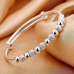 Bangle Charms 925 Silver-Color Luxury Beads Bracelets Bangles Cute For Women Fashion Party Wedding Jewellery Adjustable