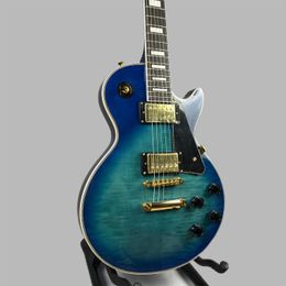 Custom electric guitar Blue Burst Tiger Flame Rose wood fretboard solid gold hardware in stock 25869