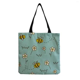 Bag Cute Cartoon Bee Floral Print Casual Bags Refresh Style Foldable Over The Shoulder Custom Pattern ECO Friendly Shopper