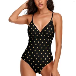 Women's Swimwear Gold Dot Swimsuit Sexy Vintage Print One-Piece Women Push Up Swimsuits Stylish Bathing Suits Hollow Out Beach Wear