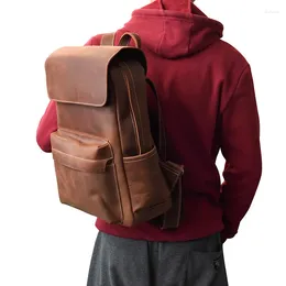 Backpack Crazy Horse Leather Men's With Multiple Pockets