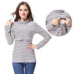 Maternity Tops Tees Autumn Winter Maternity Clothes Nursing T-shirts for Pregnant Women Long Sleeve Turtlenecks Breastfeeding Tops Y240518