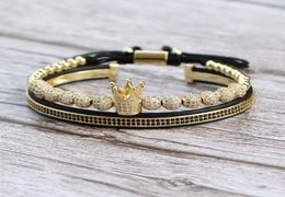 2PcsSet New Fashion Crown Bracelet Men Women Classic Vintage 6mm Ball Beads Weave Charm Bracelet For Couple Bangle Male Jewelry1556659