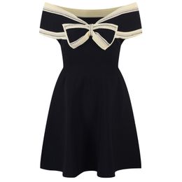 Summer Black Contrast Colour Panelled Dress Sleeveless Slash Neck Waist Belted Short Casual Dresses Y4W09224001