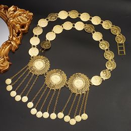 Kurdish Trendy Women Long Chain Jewellery Belt Gold Plated Tassel Belly Chain Ethnic Bridal Waist Belt Middle East Bijoux Marriage 240518