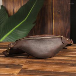 Waist Bags 2024 Genuine Leather Travel Bag Bum Hip Pouch For Men Crazy Horse Shoulder Backpack Large Compartments