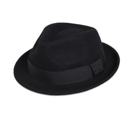 Contemporary Stingy Brim Fedora Classic Black Wool Casual Fedora Hat Wool Felt British Girl Trilby Top Hat Trendy Man Boater Hat 21746715