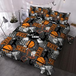 Bedding Sets Basketball Print Set Grey Orange Duvet Cover 3 Pieces Cool Sport Theme Bedspreads For Kids Teens