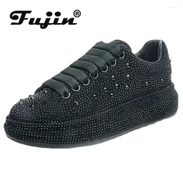 Casual Shoes Fujin 4.5cm Synthetic Air Mesh Genuine Leather Vulcanize Chunky Sneakers Leisure Spring Bling Women Platform Wedge Summer
