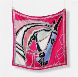 Scarves 53CM Twill Silk Scarf Woman H Horse Printed Square Wraps Bandana Small Hijab Foulards Muslim Headscarf2523265