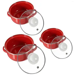 Double Boilers 3Pcs Enamel Soup Pot Decorative Restaurant Flat Bottom Stew Binaural