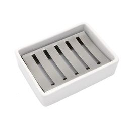 Ceramic Soap Dish Stainless Steel Soap Holder For Bathroom And Shower Double Layer Draining Soap Box 240518