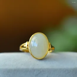 Cluster Rings Natural Hetian Jade Ring Gemstone Gold Plated Accessories For Women Beauty Jewellery Fashion Gifts Jewellery Female