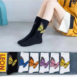 Women Socks Sparkling Lovely Soft Women's Butterfly Fashion Worsted Pure Cotton Korean Harajuku Street White Black Casual