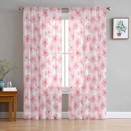 Curtain Pink Watercolor Floral Texture Tulle Curtains For Living Room Bedroom Children Decor Sheer