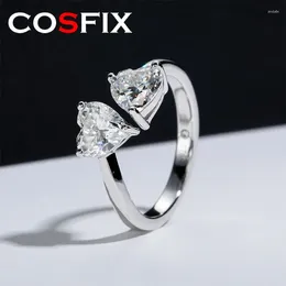 Cluster Rings COSFIX 2 Total D Color Heart Cut Moissanite Ring Two Stone 925 Sterling Silver Engagement Wedding Wholesale